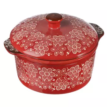 MILLIMI Кастрюля с крышкой для запекания и сервировки, керамика, 22,5х18,5х9см, красная