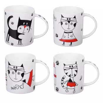 MILLIMI Котейка Кружка 350мл, керамика, 4 дизайна