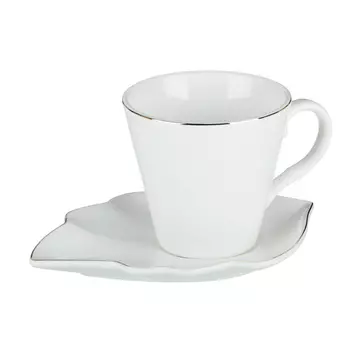 MILLIMI Лист блэк&amp;вайт Набор чайный 4пр., 220мл, 16x11,5см, костяной фарфор