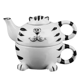 MILLIMI Милый котик Чайник заварочный с кружкой, чайник 310мл, кружка 310мл, керамика