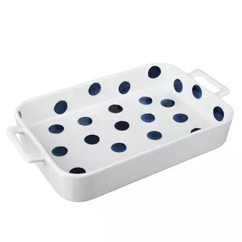 MILLIMI Синий горох Форма для запек. и сервировки прямоуг. с ручками, 1300мл, 31х17,5х5см, керамика