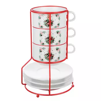 MILLIMI Снегирь Набор чайный 6 пр. на метал. подст, 16х16х24,5см, чаш. 260мл, блюд. 15см, керамика