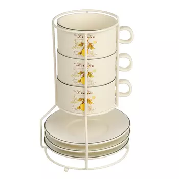 MILLIMI Вилладжио Набор чайный 6 пр. на метал. подст, 16х16х24,5см, чаш. 260мл, блюд. 16см, керамика