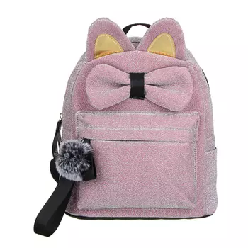Мини-рюкзак 30x28x12см, 1 отд., 3карм., аппликация, ПЭ с блестками, отд.иск.кожей, брелок, розовый