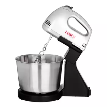 Миксер кухонный LEBEN 100Вт, 7 скоростей, 4 насадки, металлическая чаша 2л 269-008