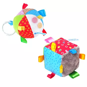 МЯКИШИ Игрушка Кубик/Мячик с петельками, ткань, пластмасса, 9х9х9см, 2 дизайна, 263/4