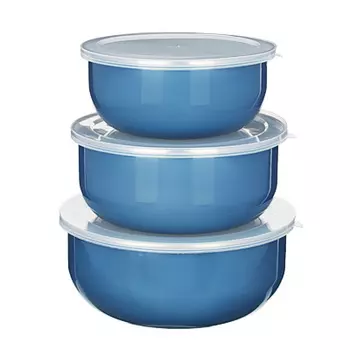 Набор эмалированных салатников с крышками VETTA Глянец, 3 предмета: 14/16/18см, 0,7/1,1/1,4л, синий