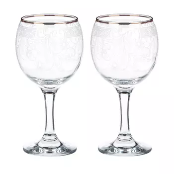 Набор бокалов 2шт для вина, 250 мл, с гравировкой и золотой отводкой