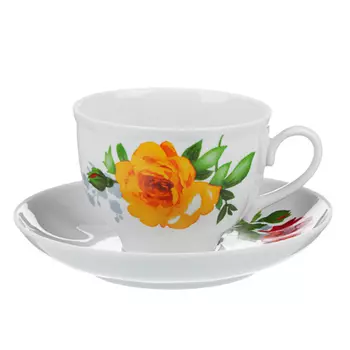 Набор чайный 2 пр.: чашка чайная 275мл, блюдце в под/уп., 3 дизайна, фарфор, арт.09914