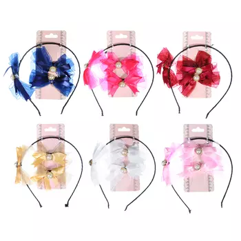 Набор детский для волос: ободок 0,5 см, заколка-зажим 2шт. 4 см, полиэстер, сплав, 6 цветов