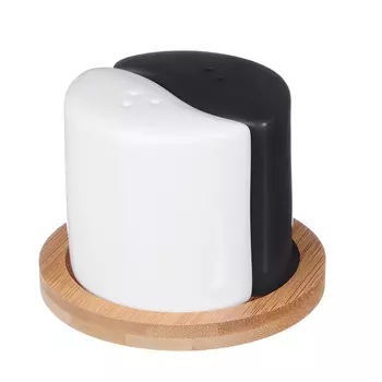 Набор для соли и перца, матовая керамика/бамбук, MILLIMI "Черный бархат"