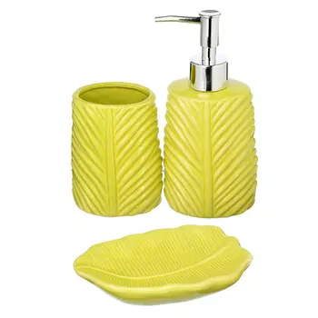 Набор для ванной, 3 предмета, керамика, зеленый, SonWelle "Лист"