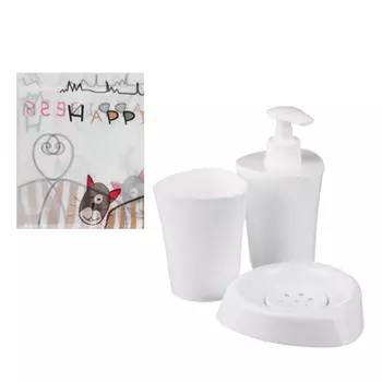 Набор для ванной 4 пр.(шторка 180х180см, диспенсер, стакан, мыльница), полипропилен, ПЕВА