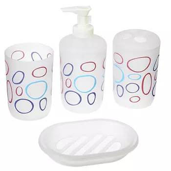 Набор для ванной 4 предмета, пластик, в прозрачном боксе, камушки, VETTA