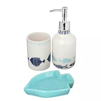 Набор для ванной, керамика, 3 предмета, SonWelle "Рыбки"