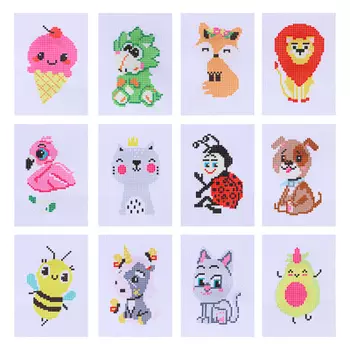 Набор для вышивания 14х10см (канва, нитки мулине, пластиковая игла), 6-12 дизайнов