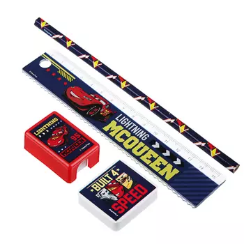 Набор канцелярский 4 предмета (линейка 15см, карандаш, точилка, ластик) "Лицензии", в пакете