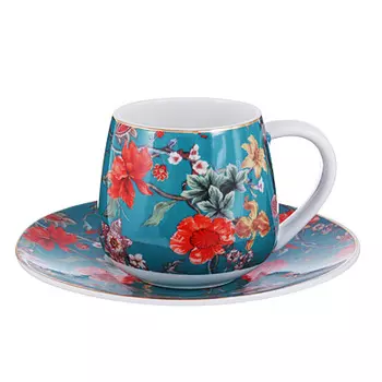 Набор кофейный 4 предмета MILLIMI Ботаника аквамарин 90мл, костяной фарфор