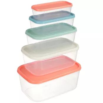 Набор контейнеров 5 штук (0,25л, 0,45л, 0,8л, 1,3л, 2,1л), пластик