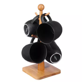 Набор кружек 5 шт, 350 мл, матовая керамика/бамбук, MILLIMI "Черный бархат"