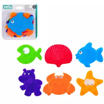 Набор мини-ковриков для ванны противоскользящих 6шт, ПВХ, 6 дизайнов, VETTA "Цветные"