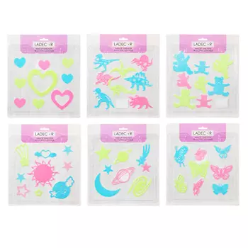 Набор наклеек флуоресцентных (8-9 шт), пластик, 27,5х24,5 см, 6 дизайнов