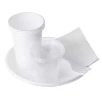 Набор одноразовой посуды на 3 персон (вилки, стаканы 100мл, стаканы 200мл, тарелки 16,5см, салфетки)