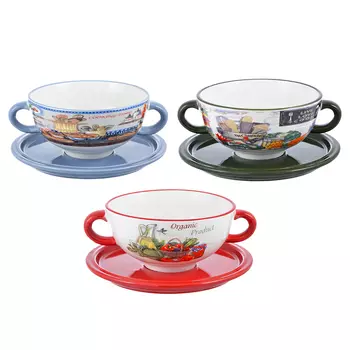 Набор посуды для бульона 2 предмета, керамика, 3 дизайна, MILLIMI "Кулинария"