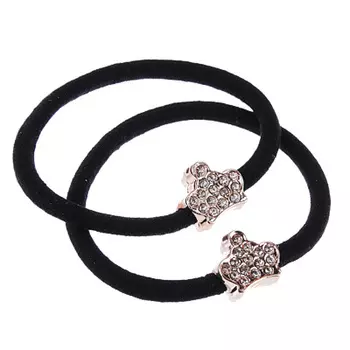 Набор резинок для волос 2шт., d5,5 см, текстиль, металл, "Пирожок со стразами"