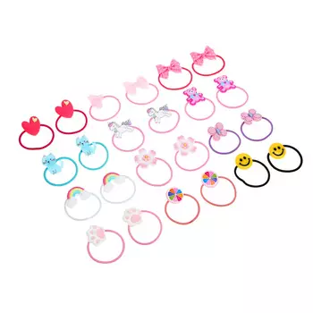 Набор резинок для волос с декором 2шт., пластик, полиэстер, d3 см, 7 дизайнов, 5 цветов