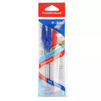 Набор ручек шариковых Erich Krause R-301 Stick&amp;Grip, 3 штуки