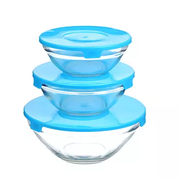 Набор салатников 3 шт с крышками, стекло (170мм/960мл; 140мм/490мл; 120мм/400мл)