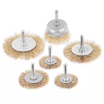 Набор щеток металл со шпильками 6 пр (40,50,65,75,100мм -пл.,50мм-чашка)