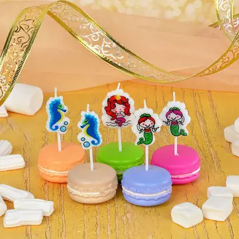 Набор свечей для торта в форме русалочкек, 5шт, парафин, 10х8х2см, Капитан Весельчак