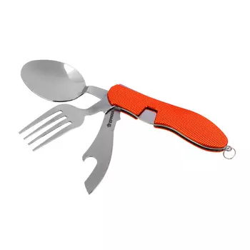 Набор туристический ЧИНГИСХАН нож, ложка, вилка, открывалка; нержавеющая сталь