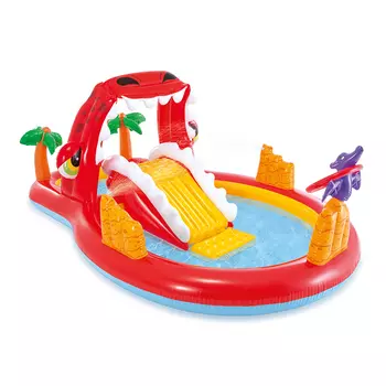 Надувной бассейн с горкой INTEX 57160 "Счастливое Дино" 259х165х107 см, возраст 3+