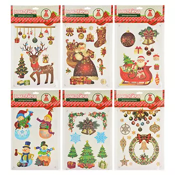 Наклейка декоративная СНОУ БУМ 33х20,5 см, с блеском, 6 дизайнов