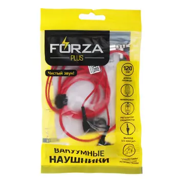 Наушники вакуумные FORZA 120см, с микрофоном, пластик, 3 цвета