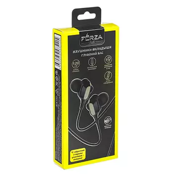 Наушники вакуумные FORZA с микрофоном, 2 пары насадок, 120 см, коробка картон, пластик, 3 цвета