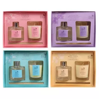 NEW GALAXY Набор ароматизатор-диффузор и свеча, ваниль,райский сад ,лаванда, свежесть 40 мл., 50 гр