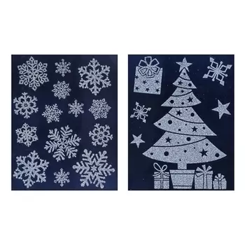 Новогодние наклейки СНОУ БУМ ПВХ, 30х38 см, глиттер, 2 дизайна