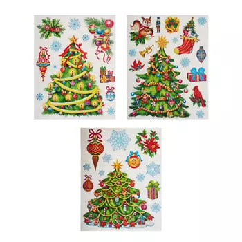 Новогодние наклейки СНОУ БУМ ПВХ с глиттером 30х42 см, 3 дизайна