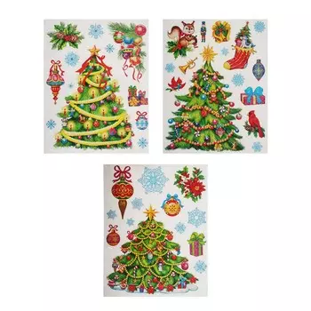 Новогодние наклейки СНОУ БУМ ПВХ с глиттером 30х42 см, 3 дизайна