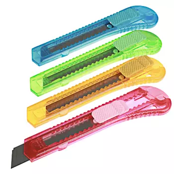 Нож канцелярский средний, лезвие до 18мм, 4 цвета