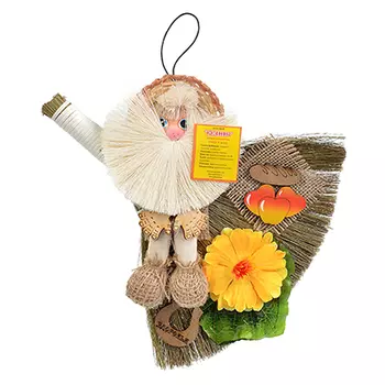 Оберег "Метла с домовым", 30х20 см, ткань х/б, нитки х/б, бамбук, двп, МТ-7