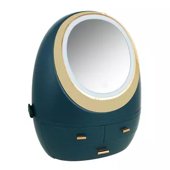 Органайзер для хранения украшений и косметики, с зеркалом с LED подсветкой, 30х22х34см, пластик
