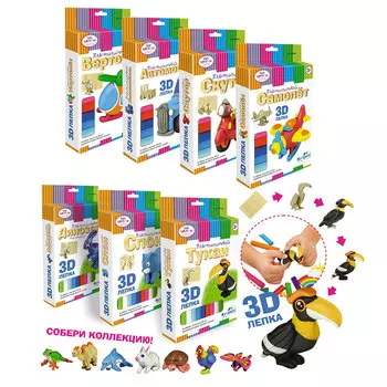 ОРИГАМИ Набор для лепки 3D, пластилин, дерево, пластик, 9,5х16х2см, 3+, 12 дизайнов, 01919/02510