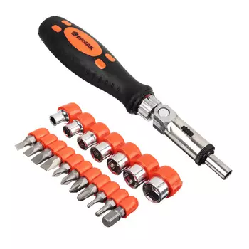 Отвертка реверсивная с набором бит и головок RRS004 19пр