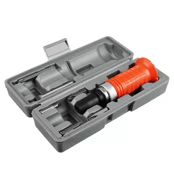 Отвёртка ударная 160мм с красной обрезиненной ручкой, 6 насадок, пластик бокс