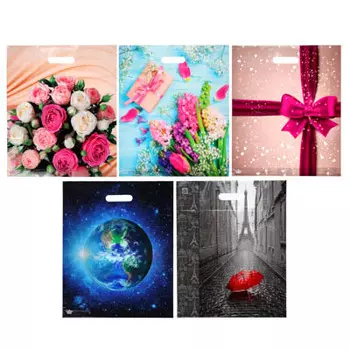 Пакет ламинированный с вырубной ручкой, 45х38см, 60мкм, 5 дизайнов